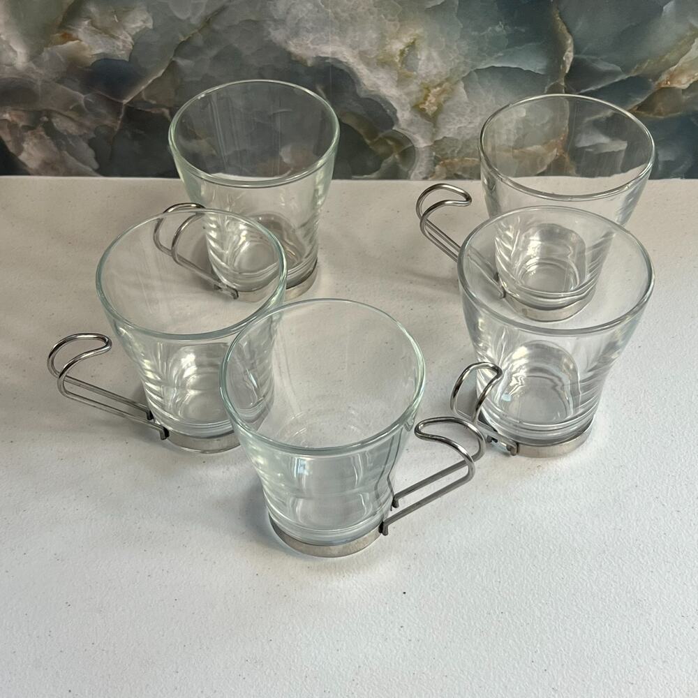 Bormioli Rocco Cappuccino Glass Mug With Stainless Steel Handle Set of 5